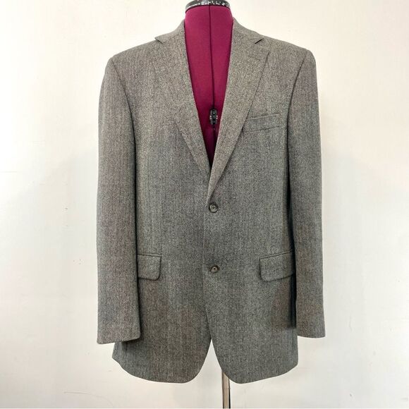 EIROPA Vintage Tweed Gray Wool Blazer Sports Casual Coat Herringbone Print 42R - Picture 1 of 14